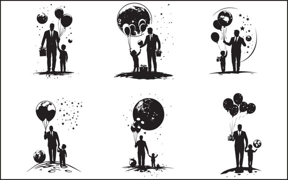 father's day silhouettes and black vector 