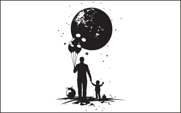 father's day silhouettes and black vector 