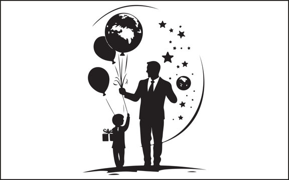 father's day silhouettes and black vector 