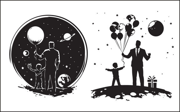 father's day silhouettes and black vector 