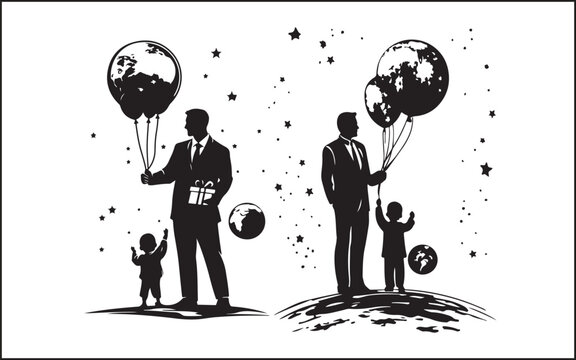 father's day silhouettes and black vector 