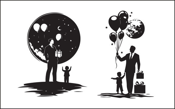 father's day silhouettes and black vector 