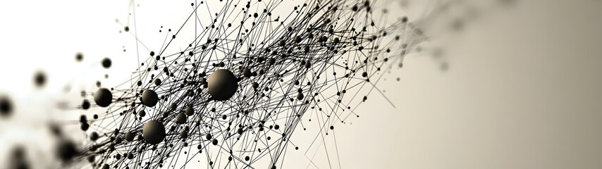 Poster - An abstract illustration featuring a dynamic arrangement of thin, intertwining lines and spheres, creating an intriguing sense of movement and depth.