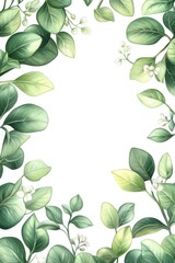 Wall Mural - Floral Frame with Green Leaves and White Flowers