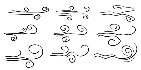 Poster - Doodle wind blow, gust design isolated on white background. vector hand drawn illustration