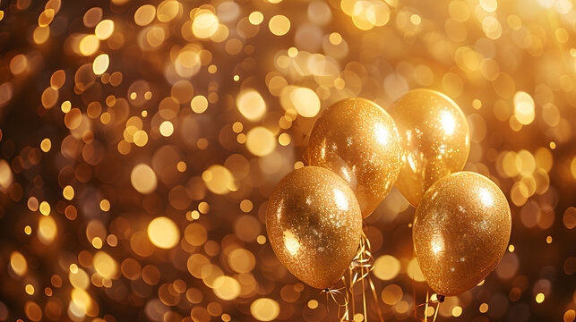 Gold Happy New Year 2025 message balloons with decoration party. symbolizes the start of the new year