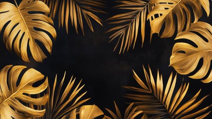 Wall Mural - Black and Gold Palm Leaves