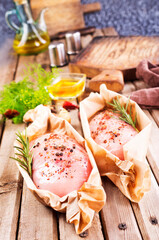 Wall Mural - Fresh chicken breast fillet on a wooden table