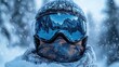 © minhnhat - A ski face mask on snow with alpine mountains in the background, designed for winter sports-themed banners, posters, or greeting cards promoting skiing or snowboarding activities.