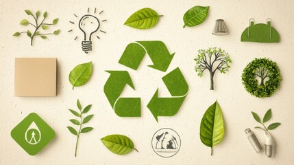 Poster - eco-friendly symbols and elements in green aesthetic