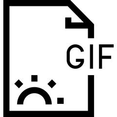 Poster - A Simple Black and White Illustration of a GIF File Symbol With a Sun and Clouds Design, Representing Animated Graphics in Digital Media