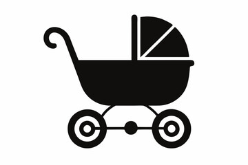 Baby Carriage Icon, Baby Pram Silhouette Vector, Baby Carriage Silhouette