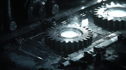 Poster - Industrial Mechanism with Gears and Steam Effects