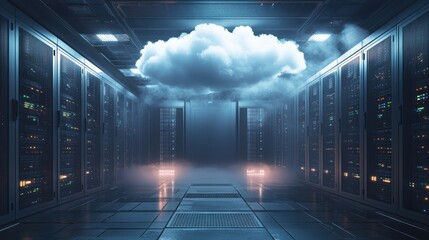 Wall Mural - Futuristic Cloud Computing Concept in a Modern Data Center with Advanced Technology and Digital Innovation