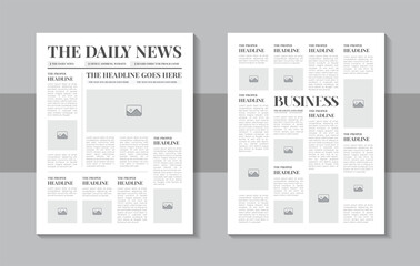 modern newspaper template design with headlines, column articles, daily advertising, magazine page o