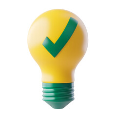 Poster - 3D Yellow Light Bulb with Green Check Mark - Innovation & Verification Icon