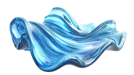 Poster - 3D Abstract Blue Holographic Wave Icon - Iridescent Fluid Shape