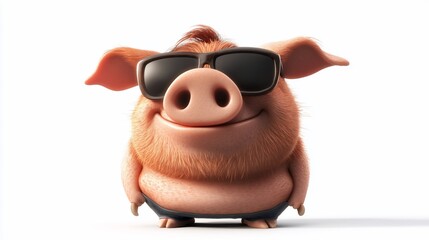 Wall Mural - A cartoon pig wearing sunglasses smiles at the camera.