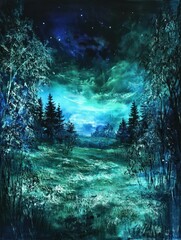 Wall Mural - northern lights over the field in the night in vogtland reichenbach germany