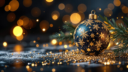 Poster - Luxury Christmas ball with glitter bokeh backdrop. Generative AI