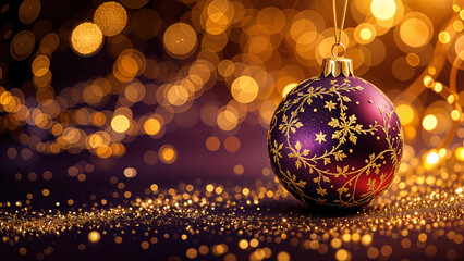 Poster - Luxury Christmas ball with glitter bokeh backdrop. Generative AI