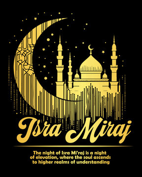 Isra Mi'raj Mosque Night Journey and moon concept Gold Color Template