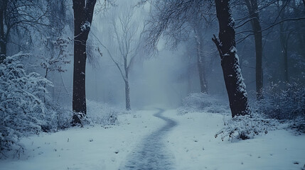 Poster - Discover the serenity of a snow-covered pathway in nature
