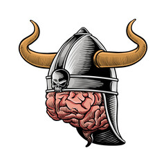 illustration of a brain wearing a Viking helmet