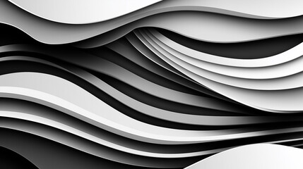 Poster - Layered black and white curves create an intriguing, modern abstract design with flowing shapes and soft gradients
