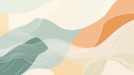 Poster - Abstract composition of flowing shapes in soft pastel colors creating a serene atmosphere, ideal for modern decor or branding design