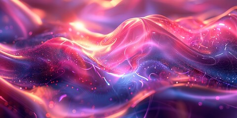 Poster - abstract neon wave pattern with vibrant pink and blue hues.