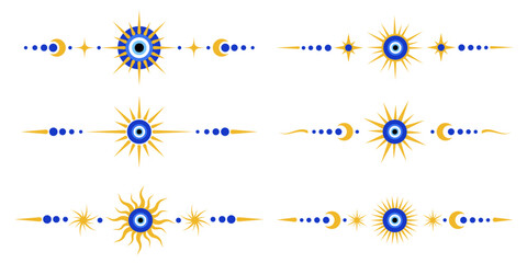 Wall Mural - evil eye magic border with celestial stars. turkish and greek astrology ornament. spiritual bead naz