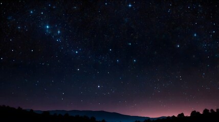 Wall Mural - mystical starry blue sky illuminating a serene landscape. twinkling stars dark cosmos, mesmerizing &