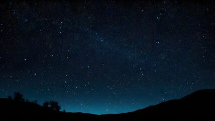 Wall Mural - mystical starry blue sky illuminating a serene landscape. twinkling stars dark cosmos, mesmerizing &