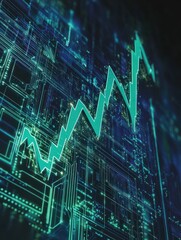 Poster - Abstract Design of a Growing Business Graph Powered by Digital Circuits Symbolizing Technology-Fueled Business Growth