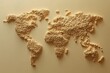 © michnik101 - World map composed of wheat grains on beige background, symbolizing agriculture and global unity