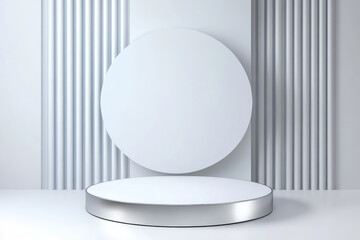 Wall Mural - silver metal podium, sleek 3d design, ideal for presentations or displays, versatile stage pedestal 