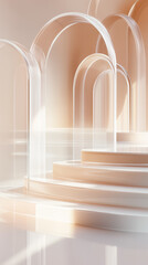 Poster - Translucent arches rise above smooth steps, bathed in soft natural light creating a tranquil atmosphere
