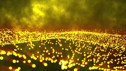 Poster - Futuristic moving shiny light beam yellow dot particle isolated on space dust background 4K loopable. Futuristic particles dot abstract background