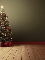 Wall Mural - christmas interior wall background with floor and space for text