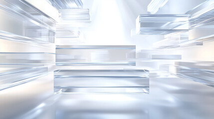 Poster - Geometric shapes float in a bright, ethereal space, creating an abstract, futuristic atmosphere