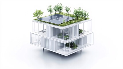 Poster - compact urban housing with integrated renewable energy, green rooftops, modular sustainable designs,