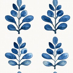 Poster - Seamless Leaf Pattern in Shades of Blue