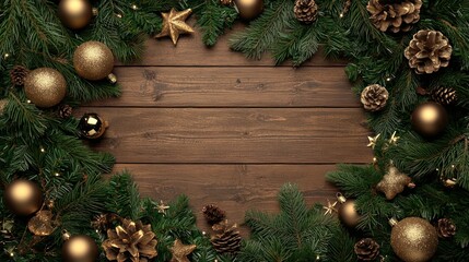 Wall Mural - create a festive christmas wallpaper with rustic background and ornaments