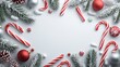 © happysunstock - Create a festive christmas wallpaper with a snowdusted background of pine branches and decorations