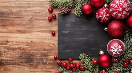 Wall Mural - create a festive christmas background wallpaper featuring chalkboard and pine branches