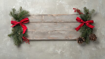Wall Mural - create a festive christmas wallpaper featuring simple wooden board and red ribbons