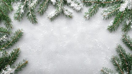 Wall Mural - create a festive christmas wallpaper with snowy background and pine decoration