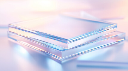 Poster - Elegant glass sheets reflect soft light, creating a tranquil ambiance in a studio setting filled with subtle colors