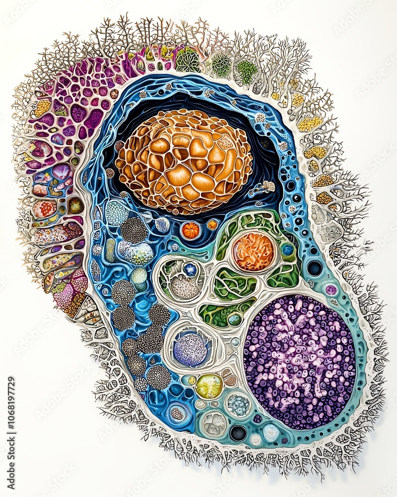 Cross-section diagram of plant cell structure, meticulous scientific ...